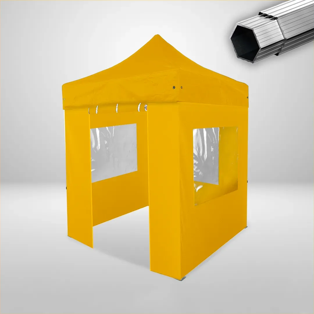 Carpa Plegable 2x2 m, Gama PLUS 40mm, 3 laterales con ventanas y 1 laterales con puerta, amarillo 1 Carpa Plegable 2x2 m, Gama PLUS 40mm, 3 laterales con ventanas y 1 laterales con puerta, amarillo