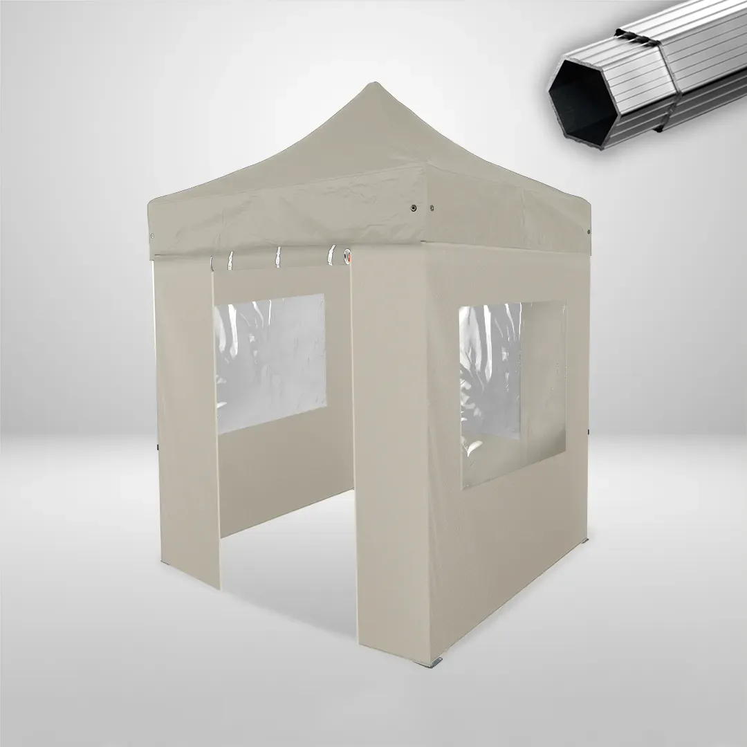 Carpa Plegable 2x2 m, Gama PLUS 40mm, 3 laterales con ventanas y 1 laterales con puerta, beige 1 Carpa Plegable 2x2 m, Gama PLUS 40mm, 3 laterales con ventanas y 1 laterales con puerta, beige