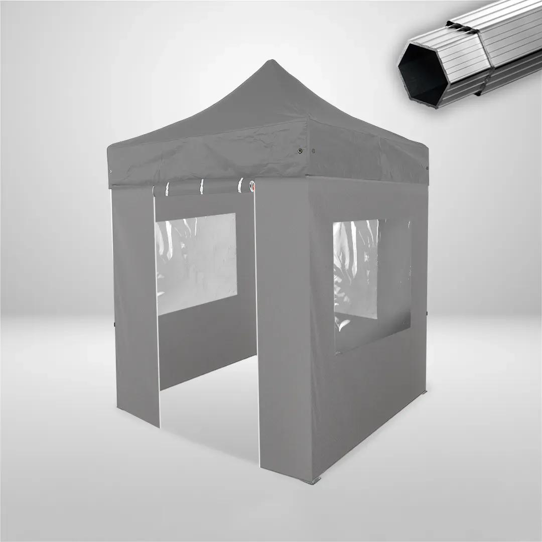 Carpa Plegable 2x2 m, Gama PLUS 40mm, 3 laterales con ventanas y 1 laterales con puerta, gris 1 Carpa Plegable 2x2 m, Gama PLUS 40mm, 3 laterales con ventanas y 1 laterales con puerta, gris