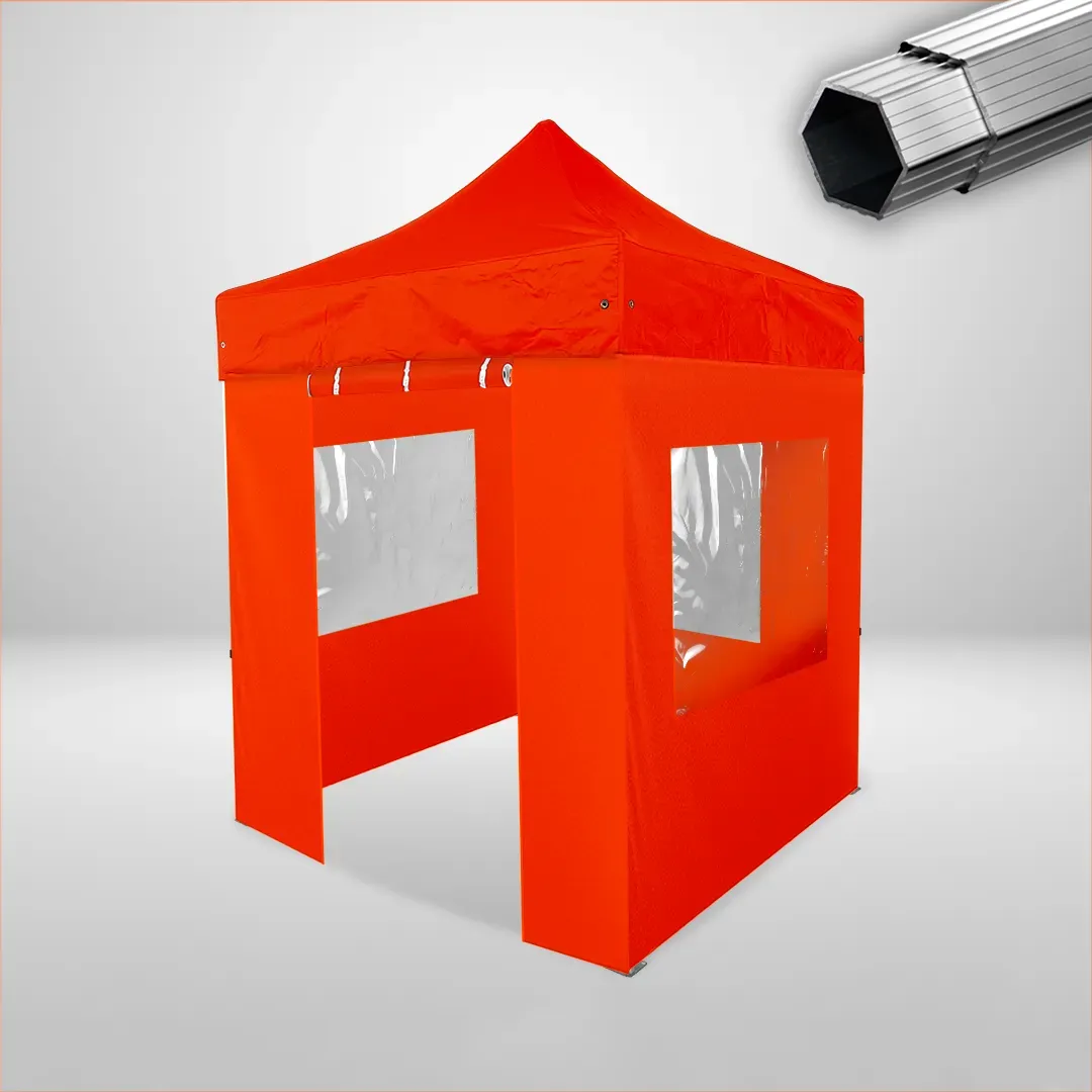 Carpa Plegable 2x2 m, Gama PLUS 40mm, 3 laterales con ventanas y 1 laterales con puerta, naranja 1 Carpa Plegable 2x2 m, Gama PLUS 40mm, 3 laterales con ventanas y 1 laterales con puerta, naranja