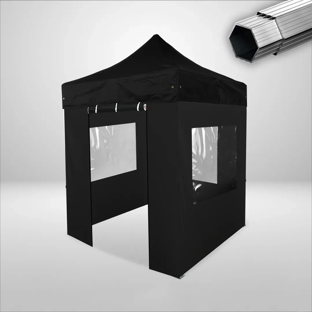 Carpa Plegable 2x2 m, Gama PLUS 40mm, 3 laterales con ventanas y 1 laterales con puerta, negro 1 Carpa Plegable 2x2 m, Gama PLUS 40mm, 3 laterales con ventanas y 1 laterales con puerta, negro