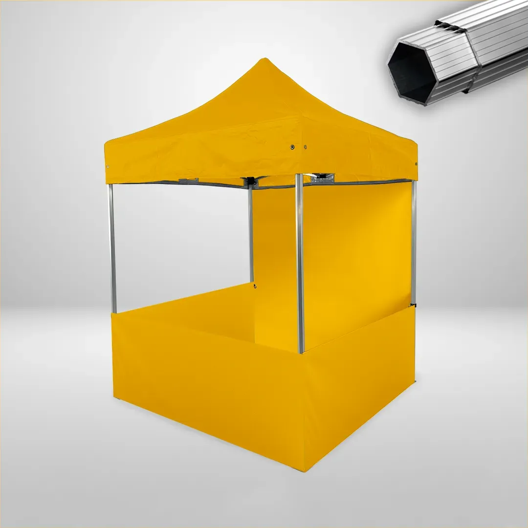 Carpa Plegable 2x2 m, Gama PLUS 40mm, 1 lateral liso y 3 laterales a media altura, amarillo
