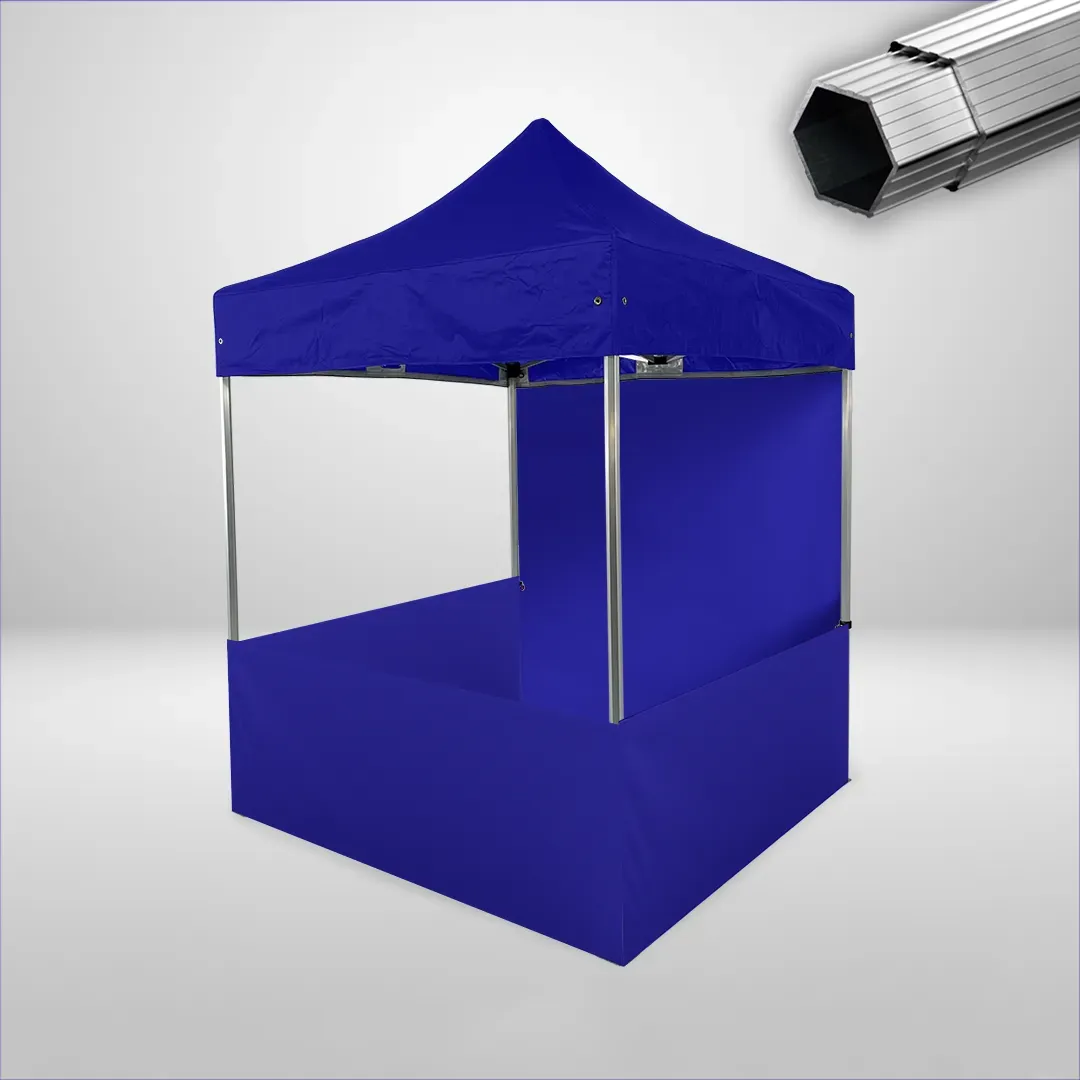 Carpa Plegable 2x2 m, Gama PLUS 40mm, 1 lateral liso y 3 laterales a media altura, azul