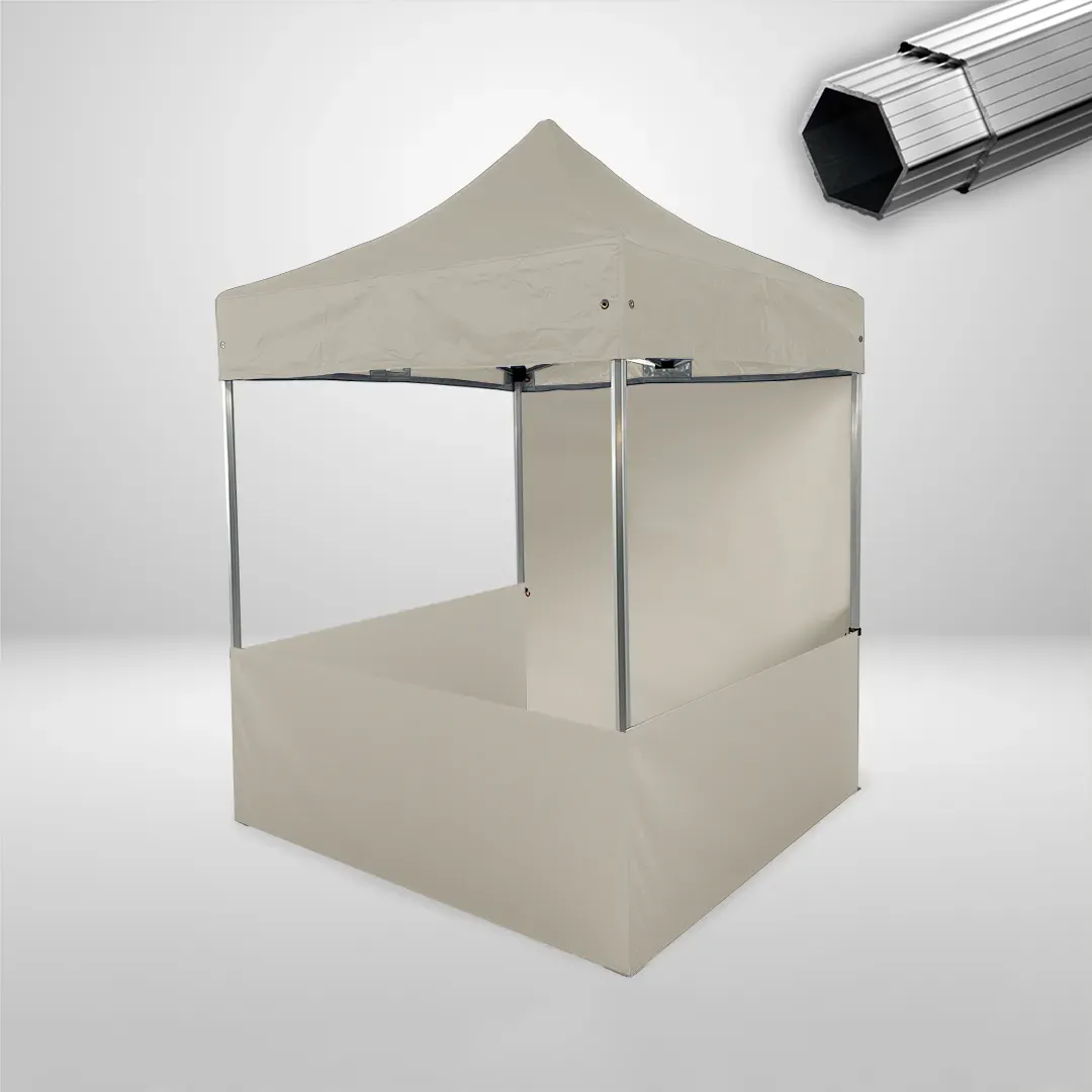Carpa Plegable 2x2 m, Gama PLUS 40mm, 1 lateral liso y 3 laterales a media altura, beige