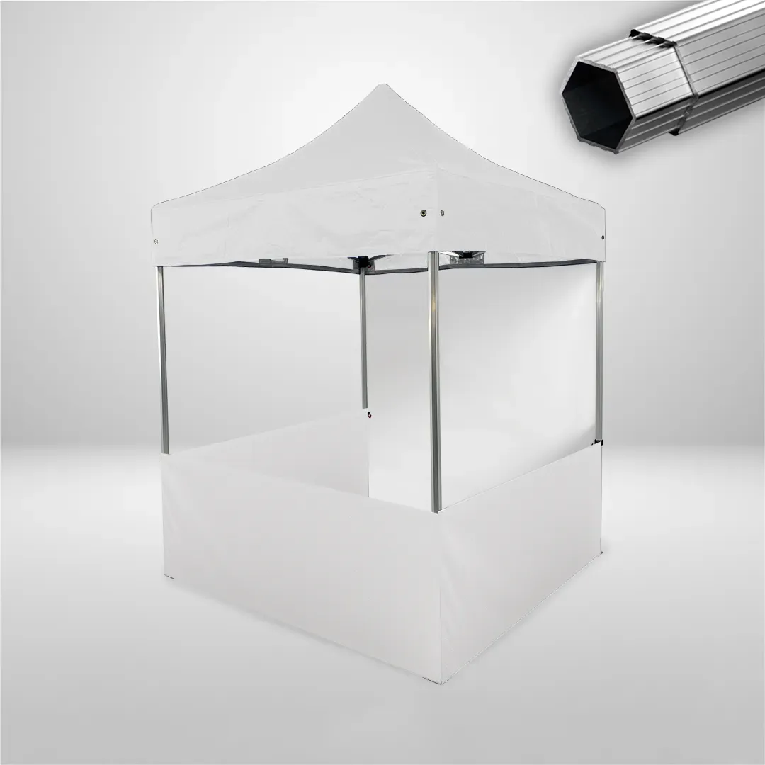 Carpa Plegable 2x2 m, Gama PLUS 40mm, 1 lateral liso y 3 laterales a media altura, blanco