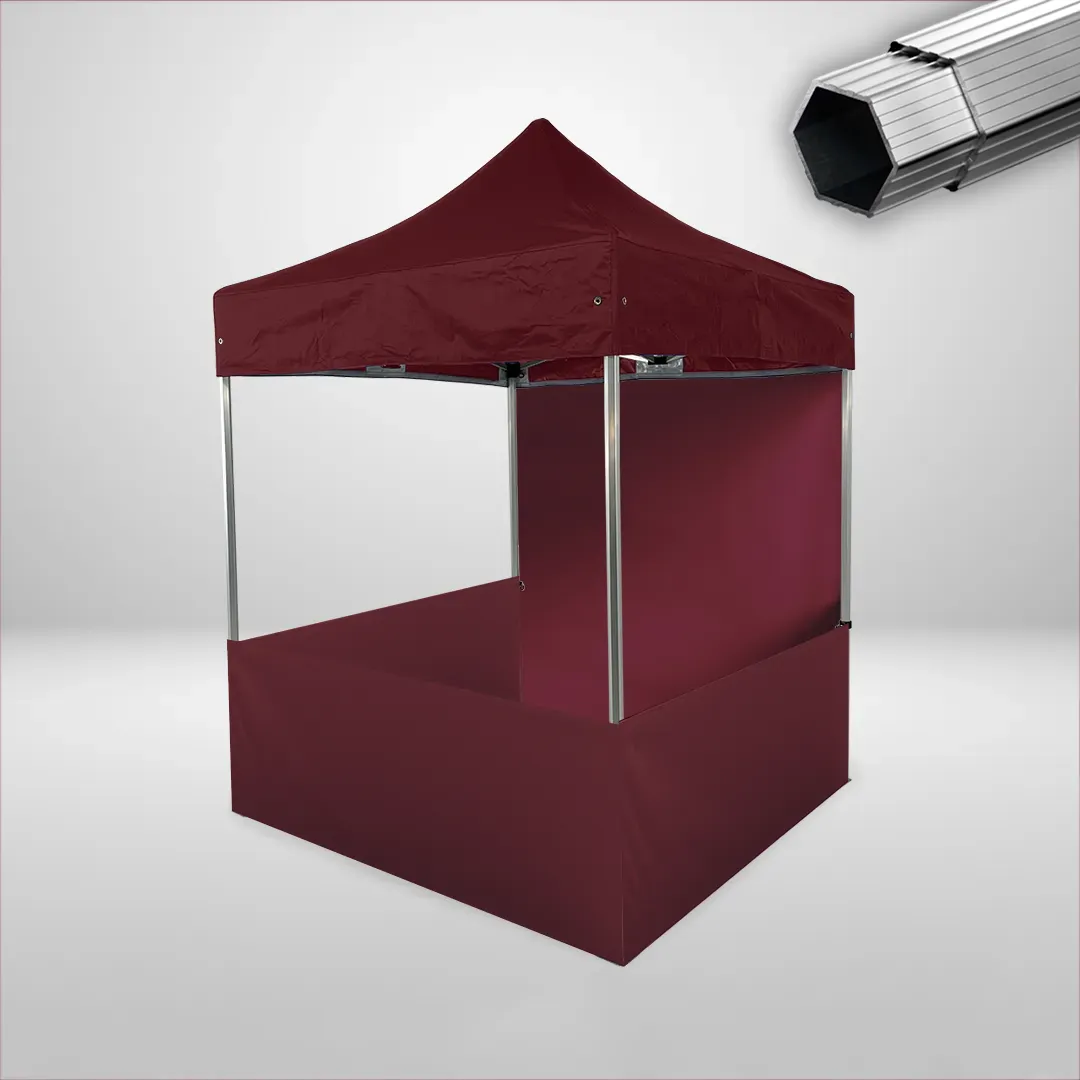 Carpa Plegable 2x2 m, Gama PLUS 40mm, 1 lateral liso y 3 laterales a media altura, burdeos