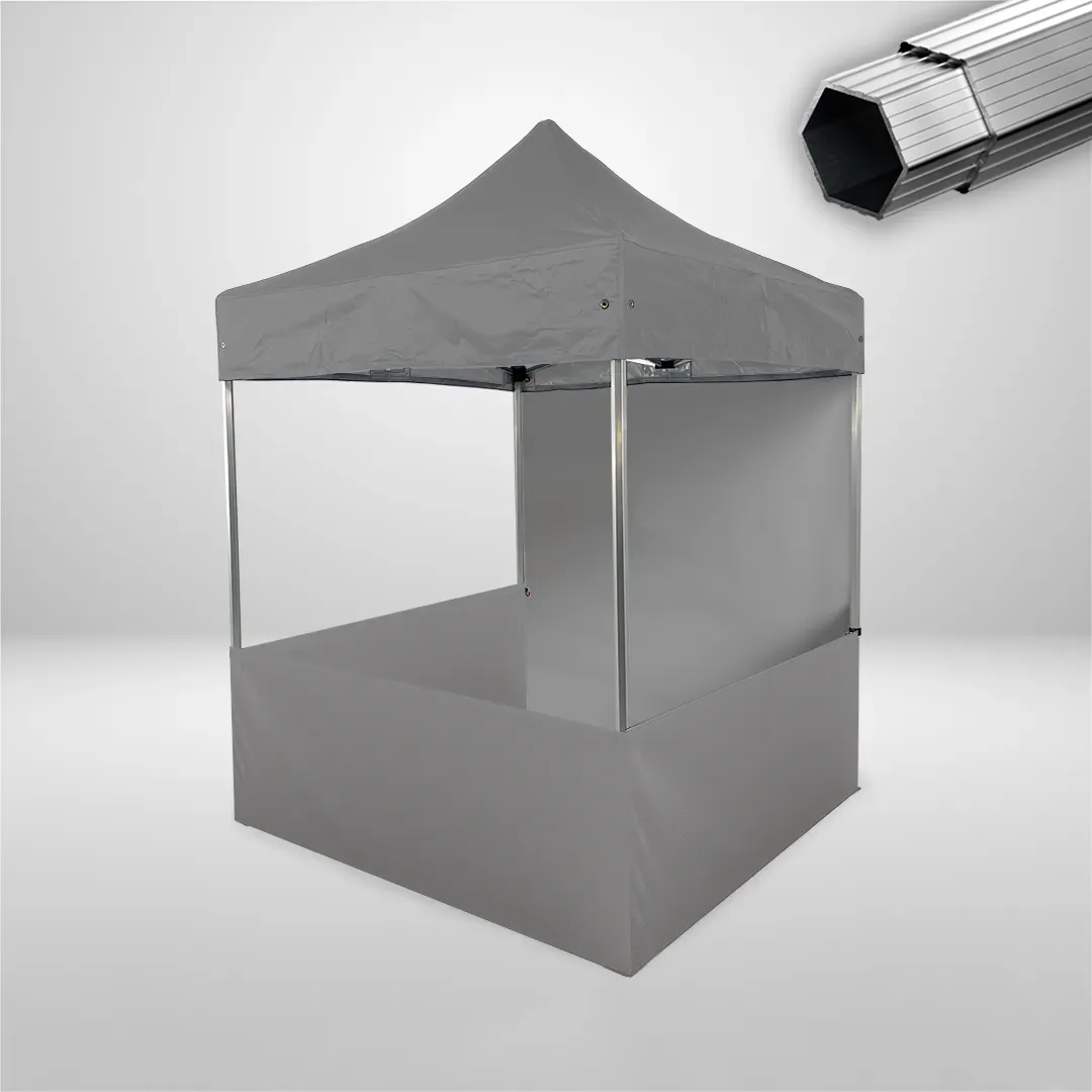 Carpa Plegable 2x2 m, Gama PLUS 40mm, 1 lateral liso y 3 laterales a media altura, gris