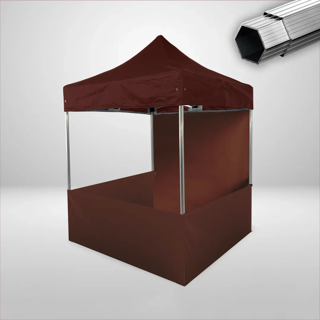 Carpa Plegable 2x2 m, Gama PLUS 40mm, 1 lateral liso y 3 laterales a media altura, marron