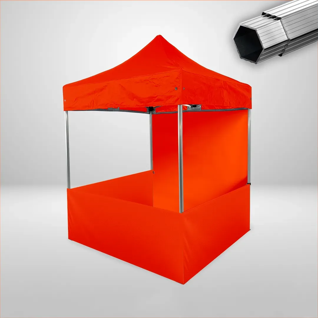 Carpa Plegable 2x2 m, Gama PLUS 40mm, 1 lateral liso y 3 laterales a media altura, naranja