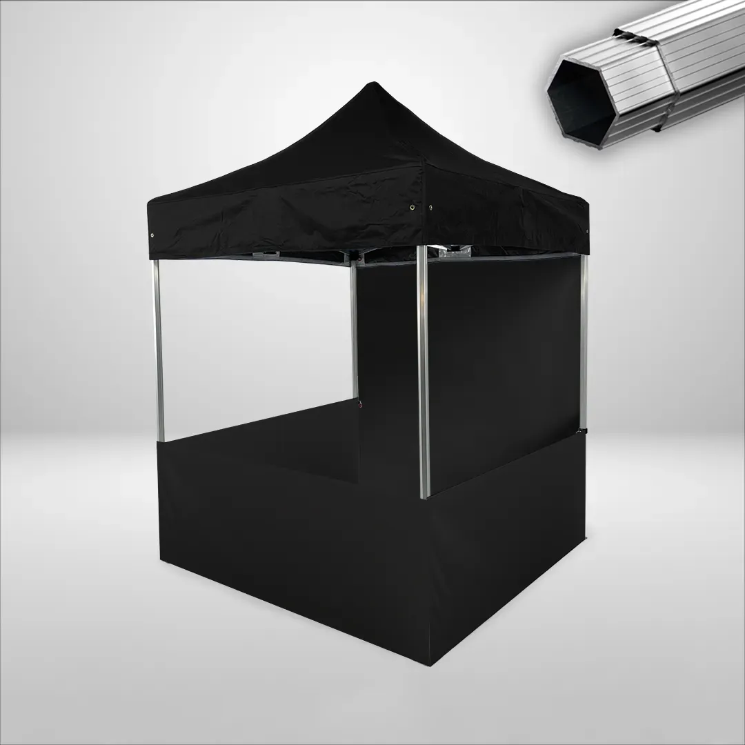 Carpa Plegable 2x2 m, Gama PLUS 40mm, 1 lateral liso y 3 laterales a media altura, negro