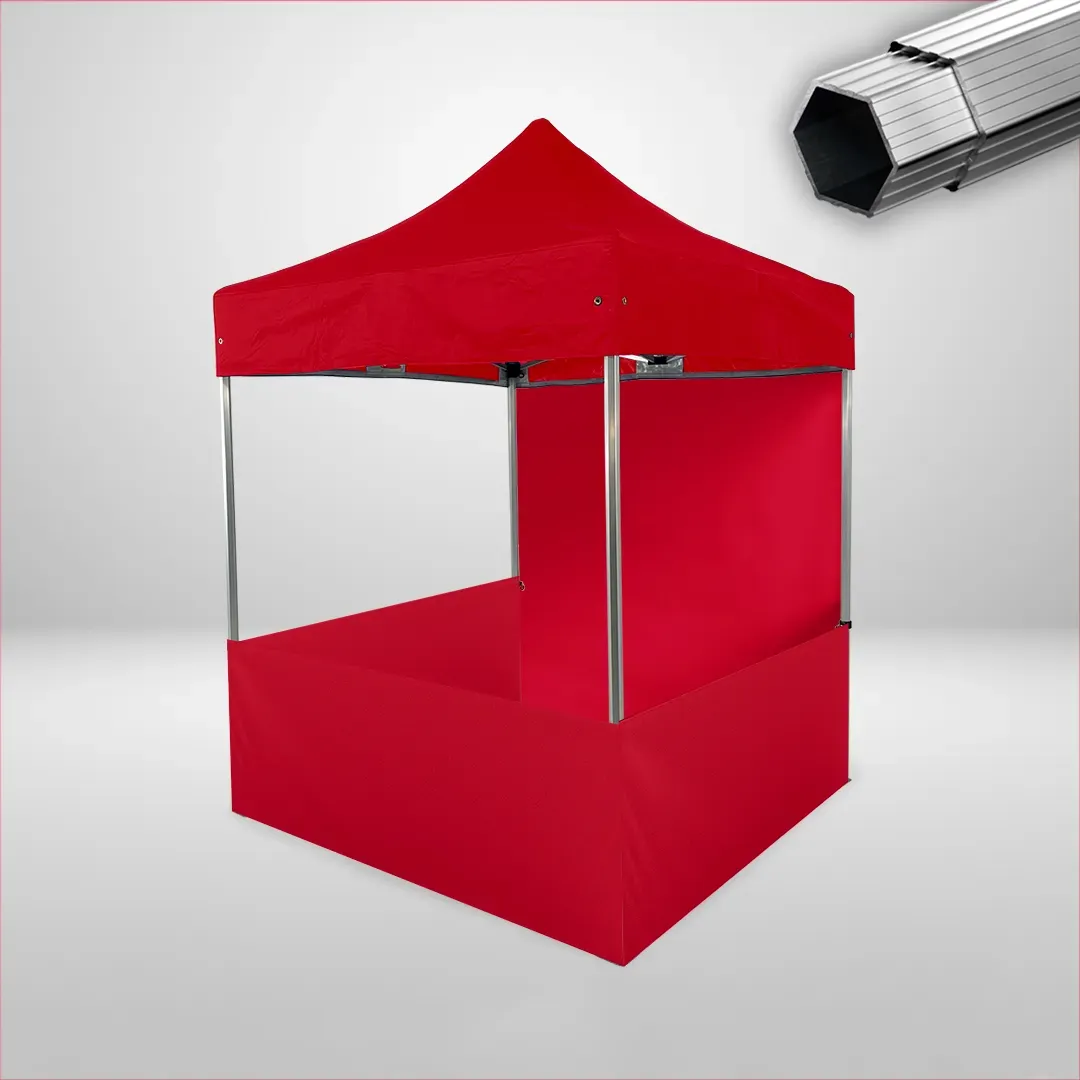 Carpa Plegable 2x2 m, Gama PLUS 40mm, 1 lateral liso y 3 laterales a media altura, rojo