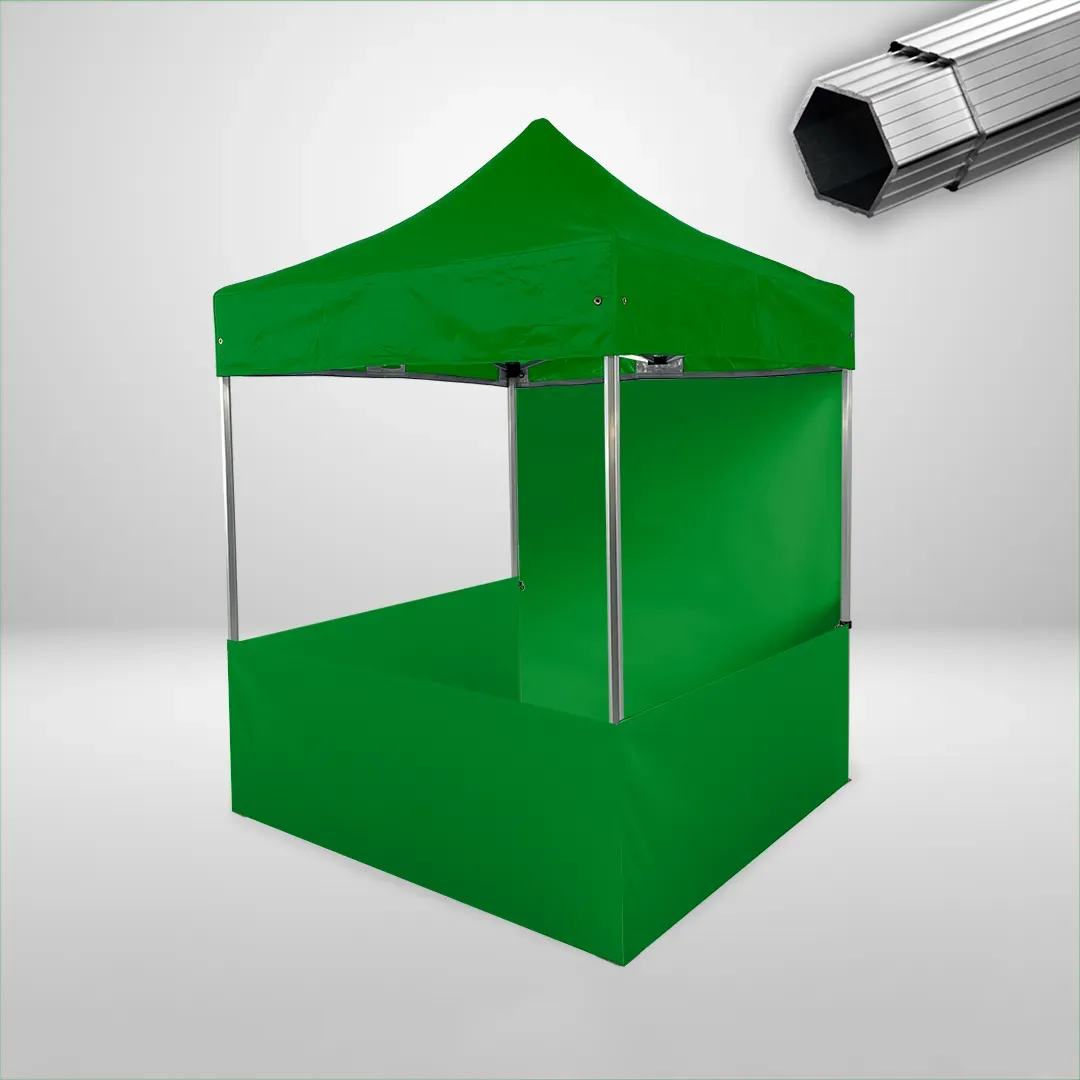 Carpa Plegable 2x2 m, Gama PLUS 40mm, 1 lateral liso y 3 laterales a media altura, verde botella