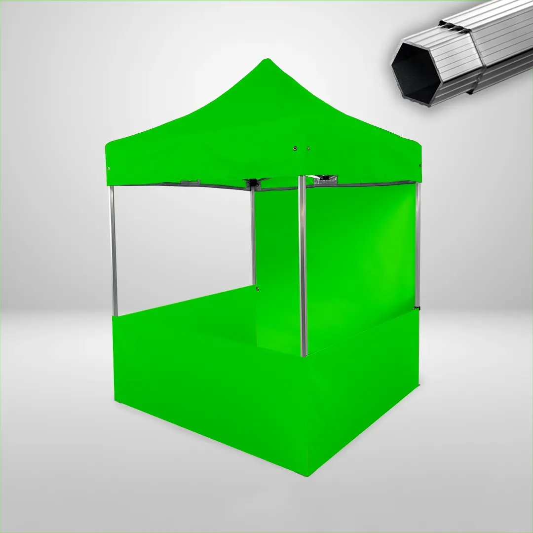 Carpa Plegable 2x2 m, Gama PLUS 40mm, 1 lateral liso y 3 laterales a media altura, verde lima