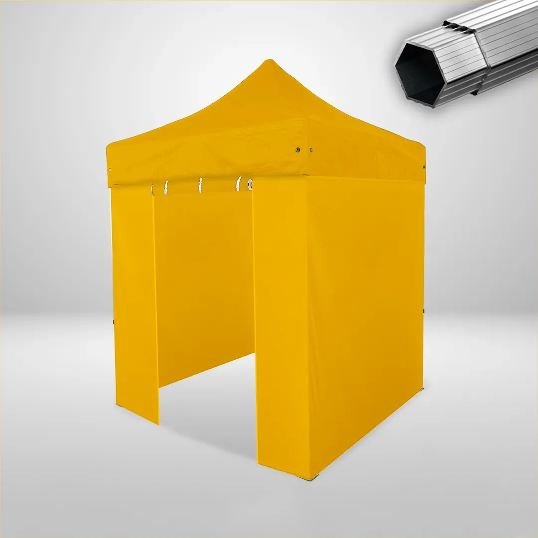 Carpa Plegable 2x2 m, Gama PLUS 40mm, 3 laterales lisos y 1 lateral con puerta, amarillo