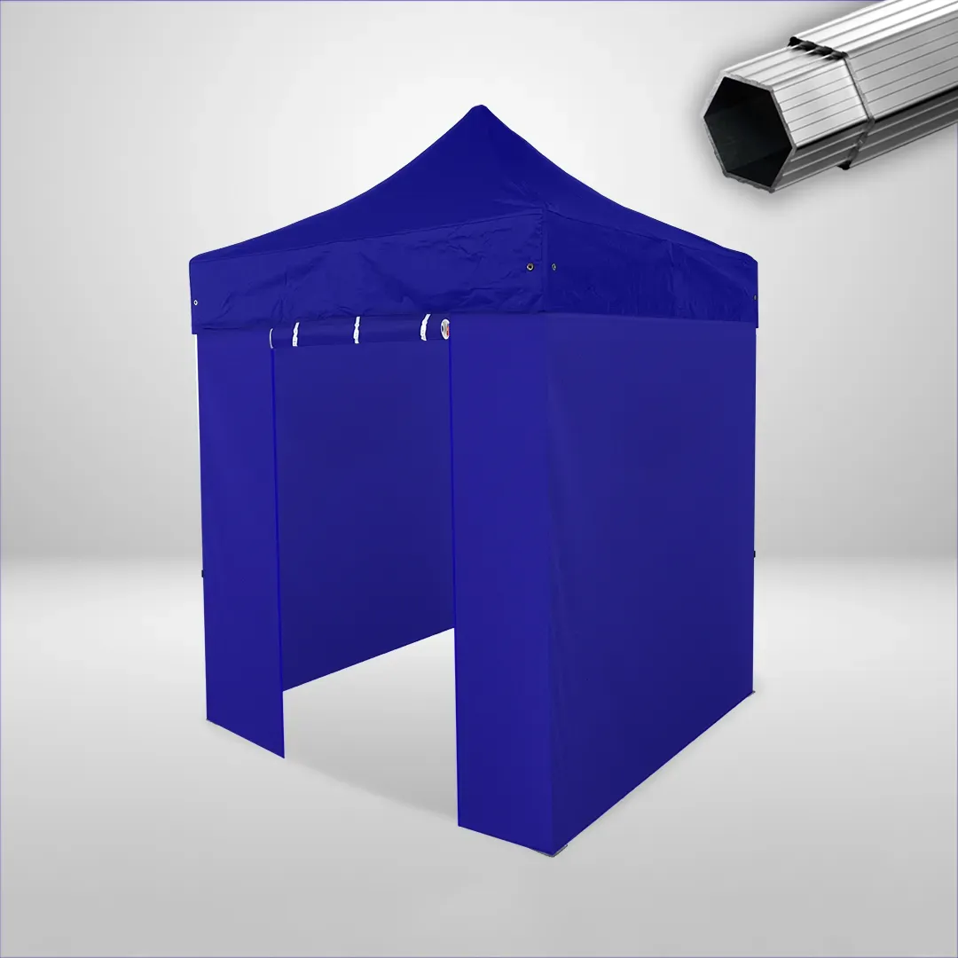 Carpa Plegable 2x2 m, Gama PLUS 40mm, 3 laterales lisos y 1 lateral con puerta, azul