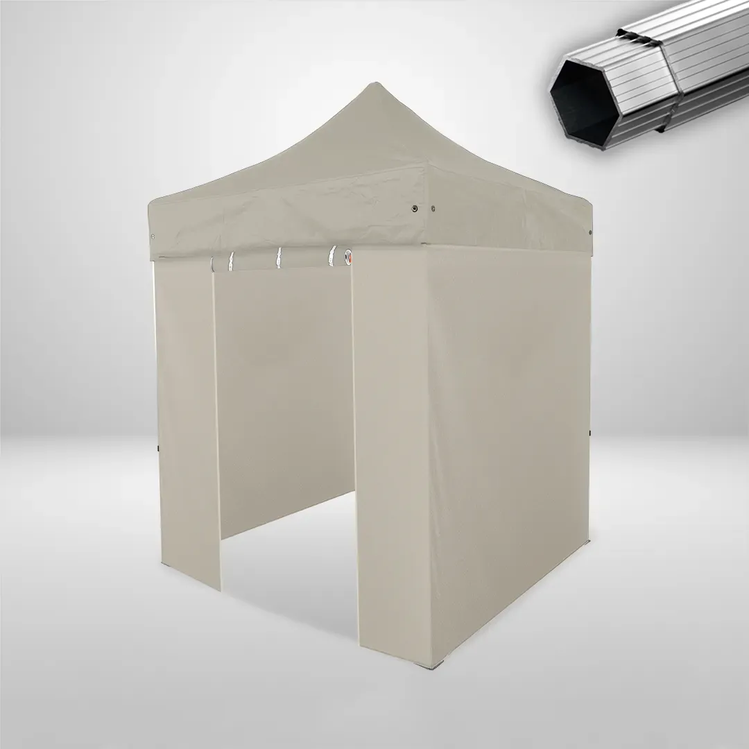 Carpa Plegable 2x2 m, Gama PLUS 40mm, 3 laterales lisos y 1 lateral con puerta, beige
