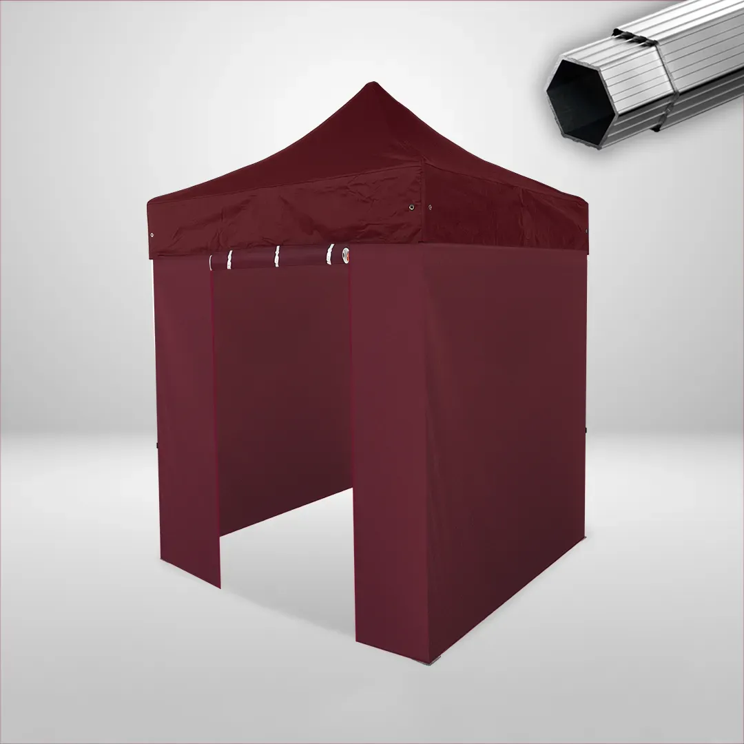 Carpa Plegable 2x2 m, Gama PLUS 40mm, 3 laterales lisos y 1 lateral con puerta, burdeos