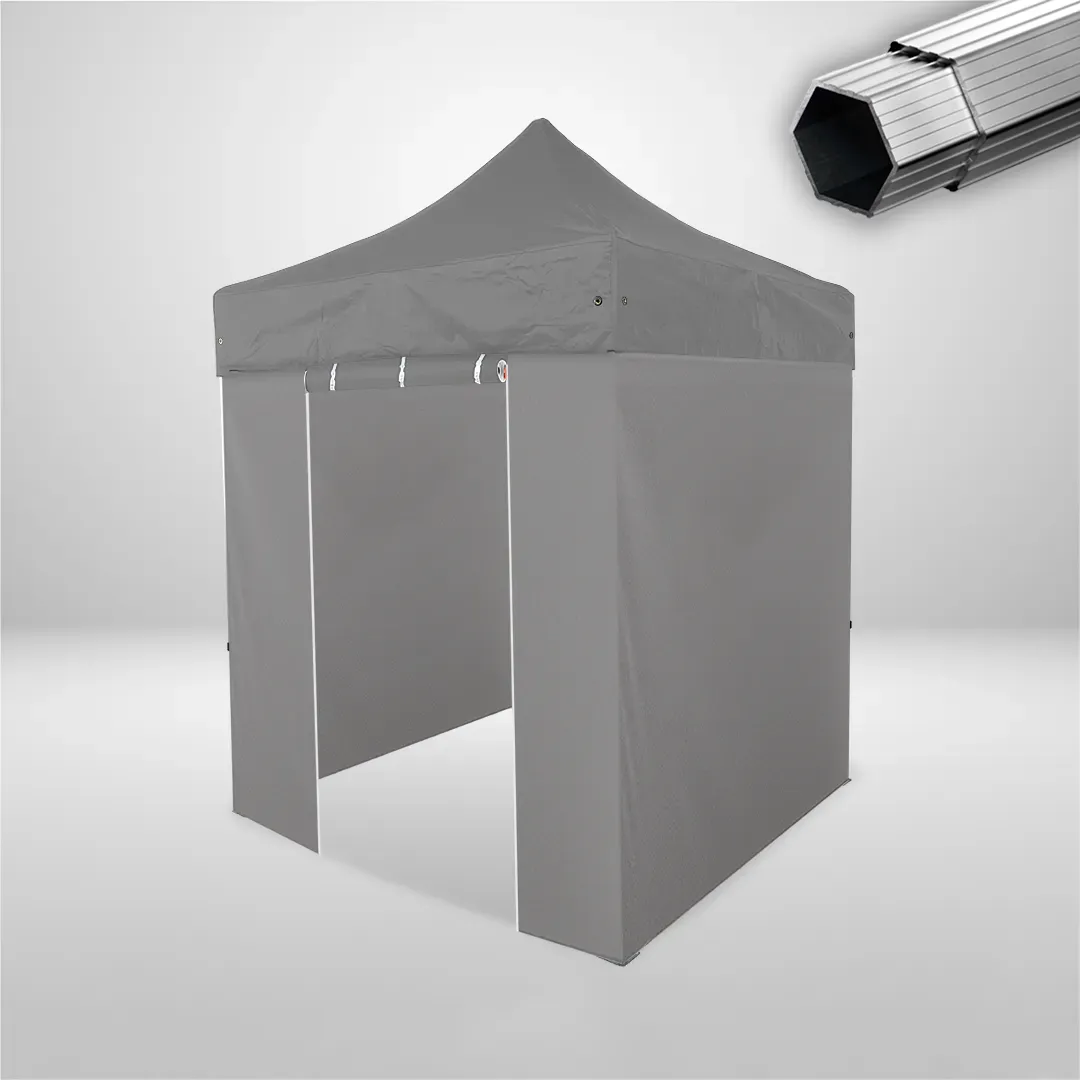 Carpa Plegable 2x2 m, Gama PLUS 40mm, 3 laterales lisos y 1 lateral con puerta, gris