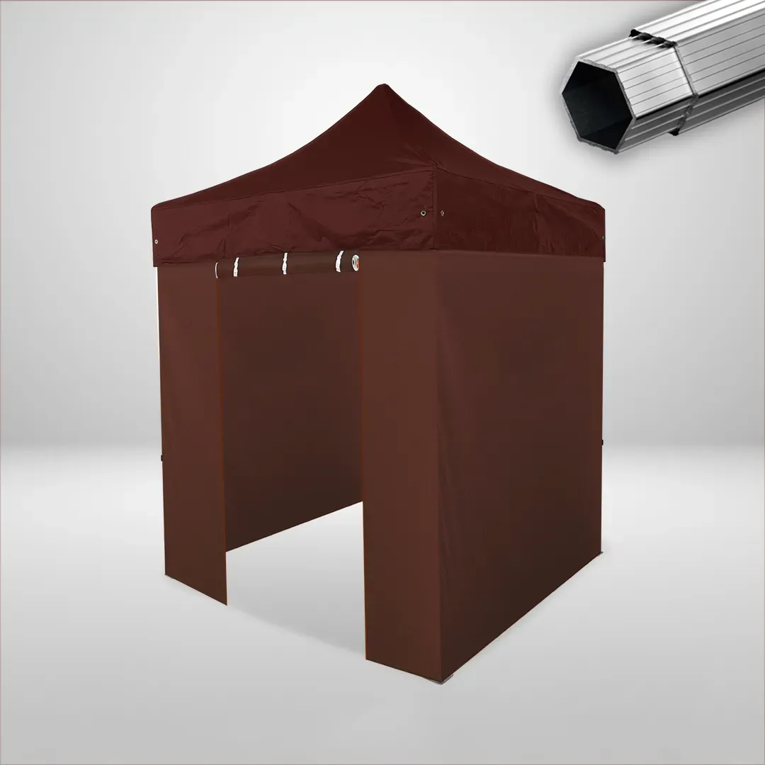 Carpa Plegable 2x2 m, Gama PLUS 40mm, 3 laterales lisos y 1 lateral con puerta, marron