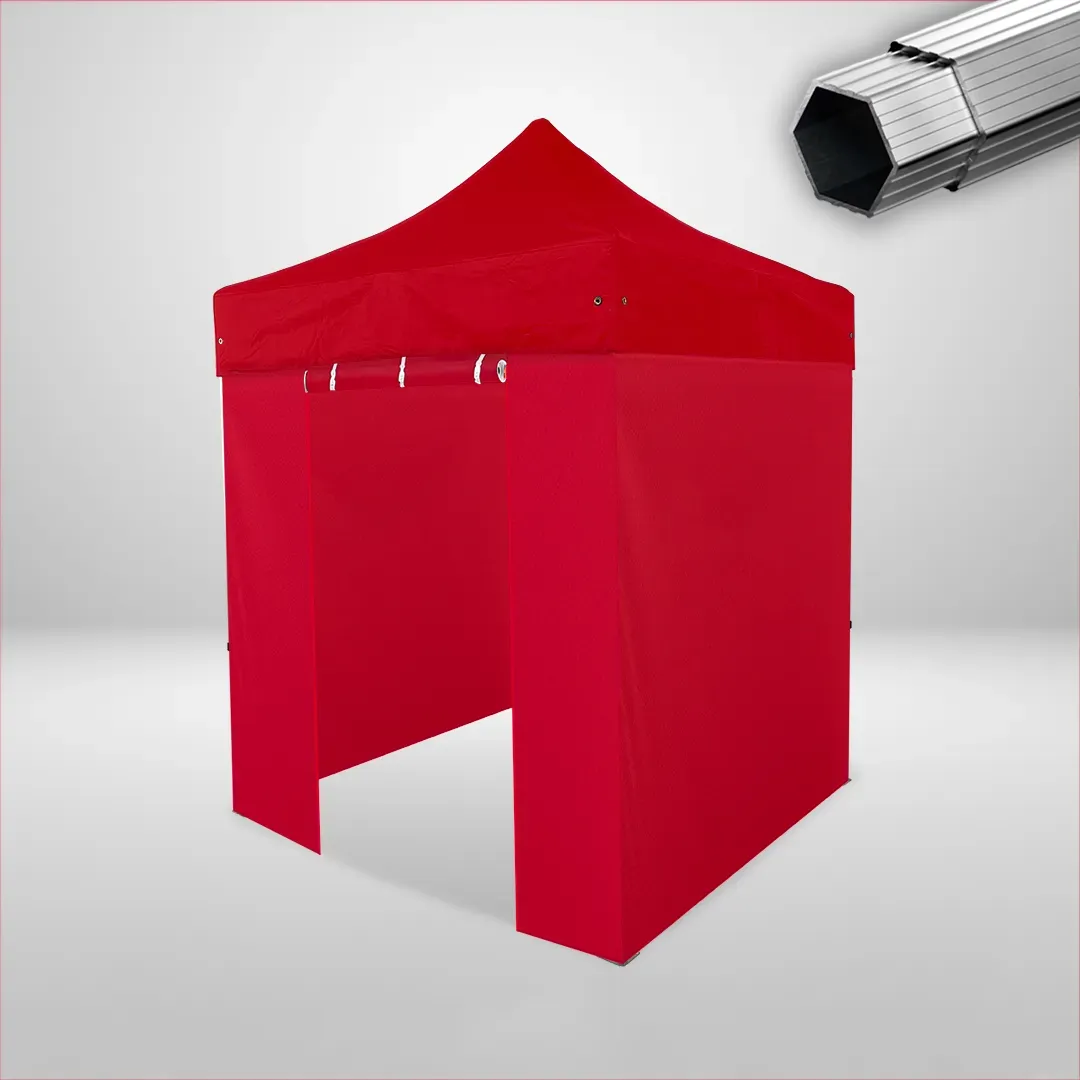 Carpa Plegable 2x2 m, Gama PLUS 40mm, 3 laterales lisos y 1 lateral con puerta, rojo