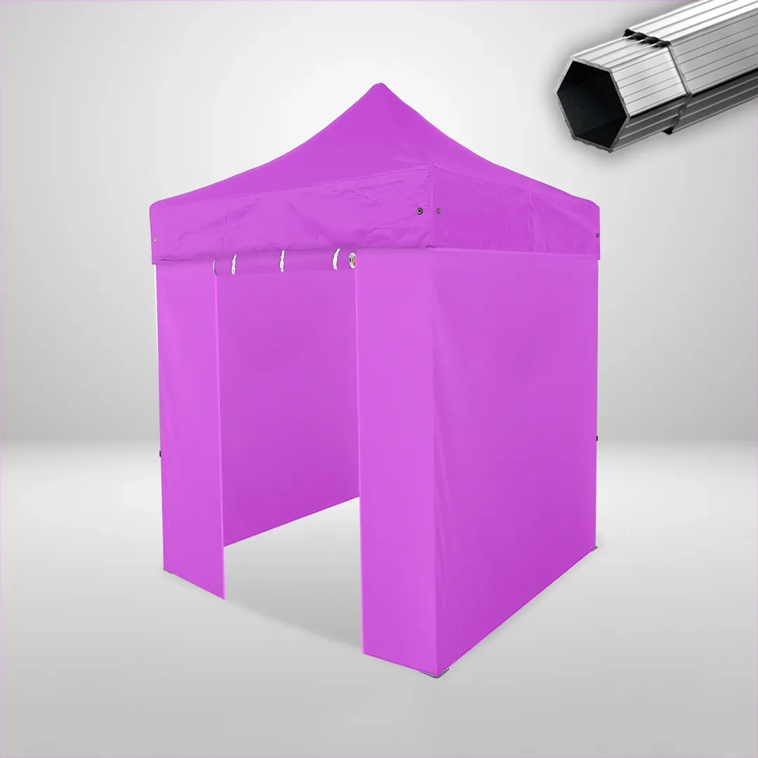 Carpa Plegable 2x2 m, Gama PLUS 40mm, 3 laterales lisos y 1 lateral con puerta, rosa