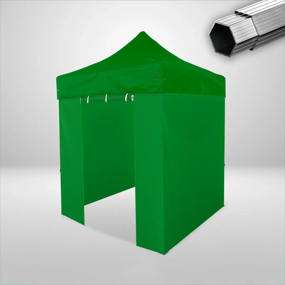 Carpa Plegable 2x2 m, Gama PLUS 40mm, 3 laterales lisos y 1 lateral con puerta, verde botella