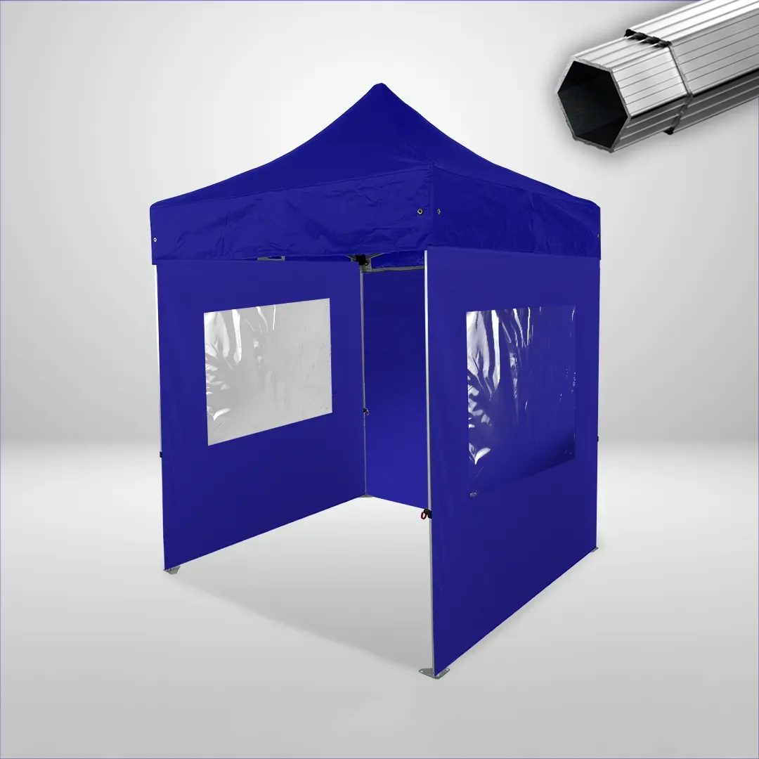 Carpa Plegable 2x2 m, Gama PLUS 40mm, 1 lateral liso y 2 laterales con ventanas, azul 1 Carpa Plegable 2x2 m, Gama PLUS 40mm, 1 lateral liso y 2 laterales con ventanas, azul