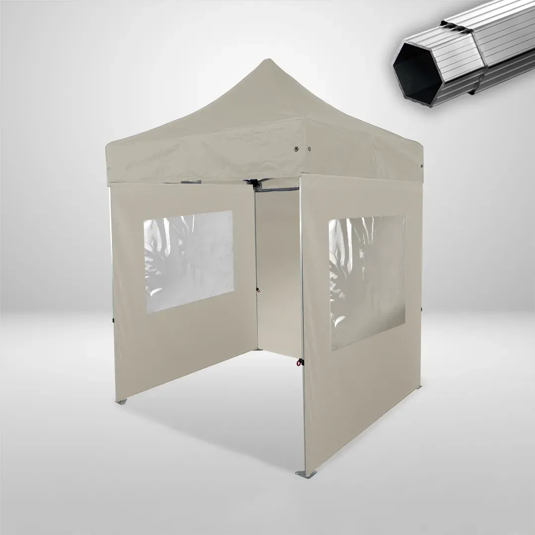 Carpa Plegable 2x2 m, Gama PLUS 40mm, 1 lateral liso y 2 laterales con ventanas, beige 1 Carpa Plegable 2x2 m, Gama PLUS 40mm, 1 lateral liso y 2 laterales con ventanas, beige