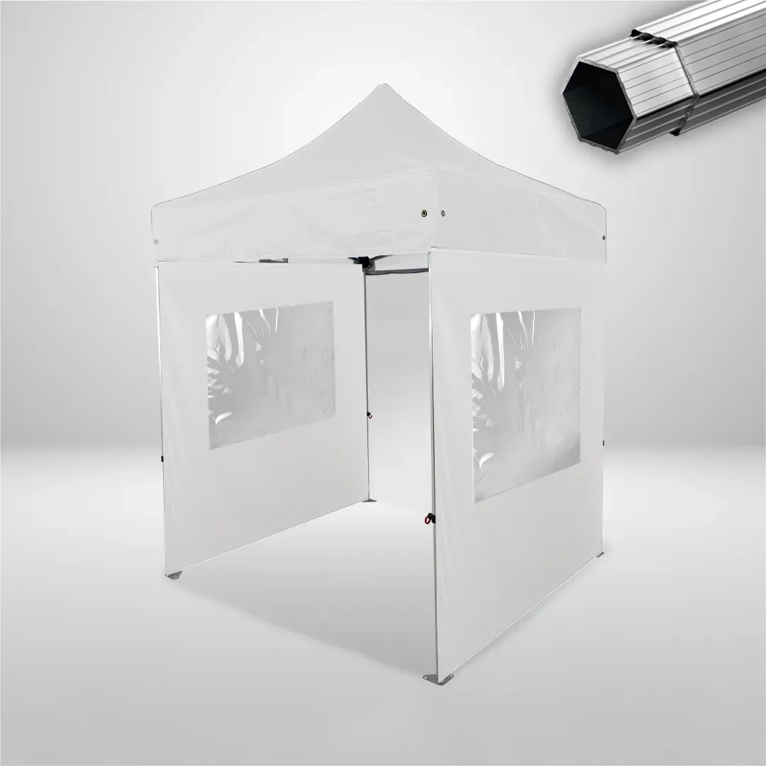 Carpa Plegable 2x2 m, Gama PLUS 40mm, 1 lateral liso y 2 laterales con ventanas, blanco 1 Carpa Plegable 2x2 m, Gama PLUS 40mm, 1 lateral liso y 2 laterales con ventanas, blanco