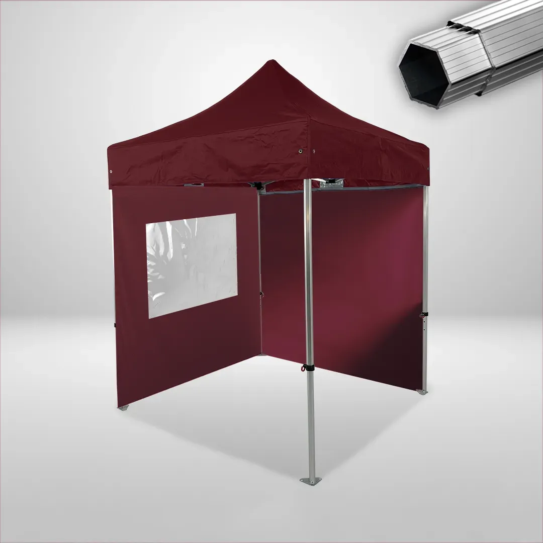 Carpa Plegable 2x2 m, Gama PLUS 40mm, 1 lateral liso y 1 lateral con ventana, burdeos