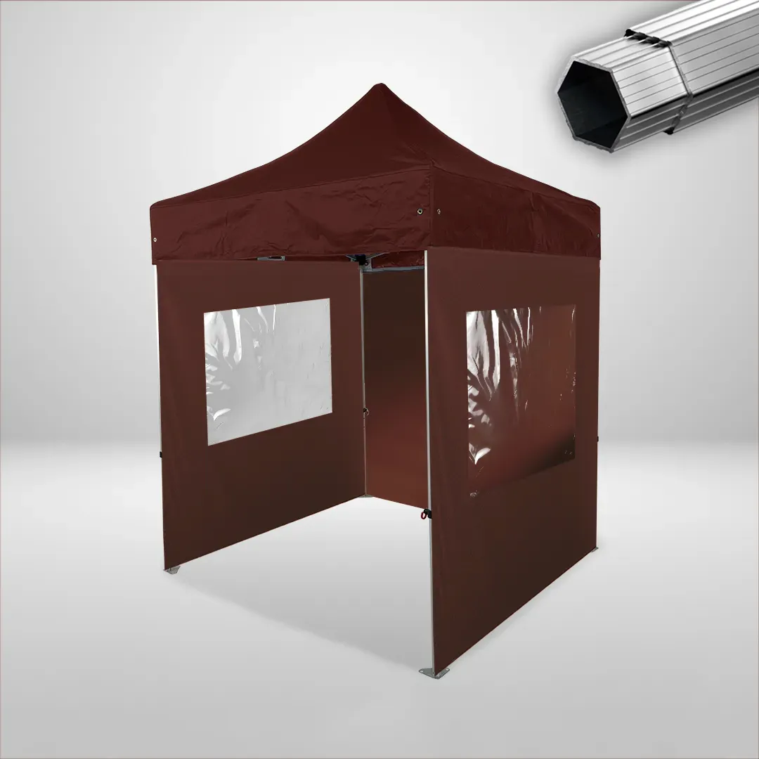 Carpa Plegable 2x2 m, Gama PLUS 40mm, 1 lateral liso y 2 laterales con ventanas, marron 1 Carpa Plegable 2x2 m, Gama PLUS 40mm, 1 lateral liso y 2 laterales con ventanas, marron