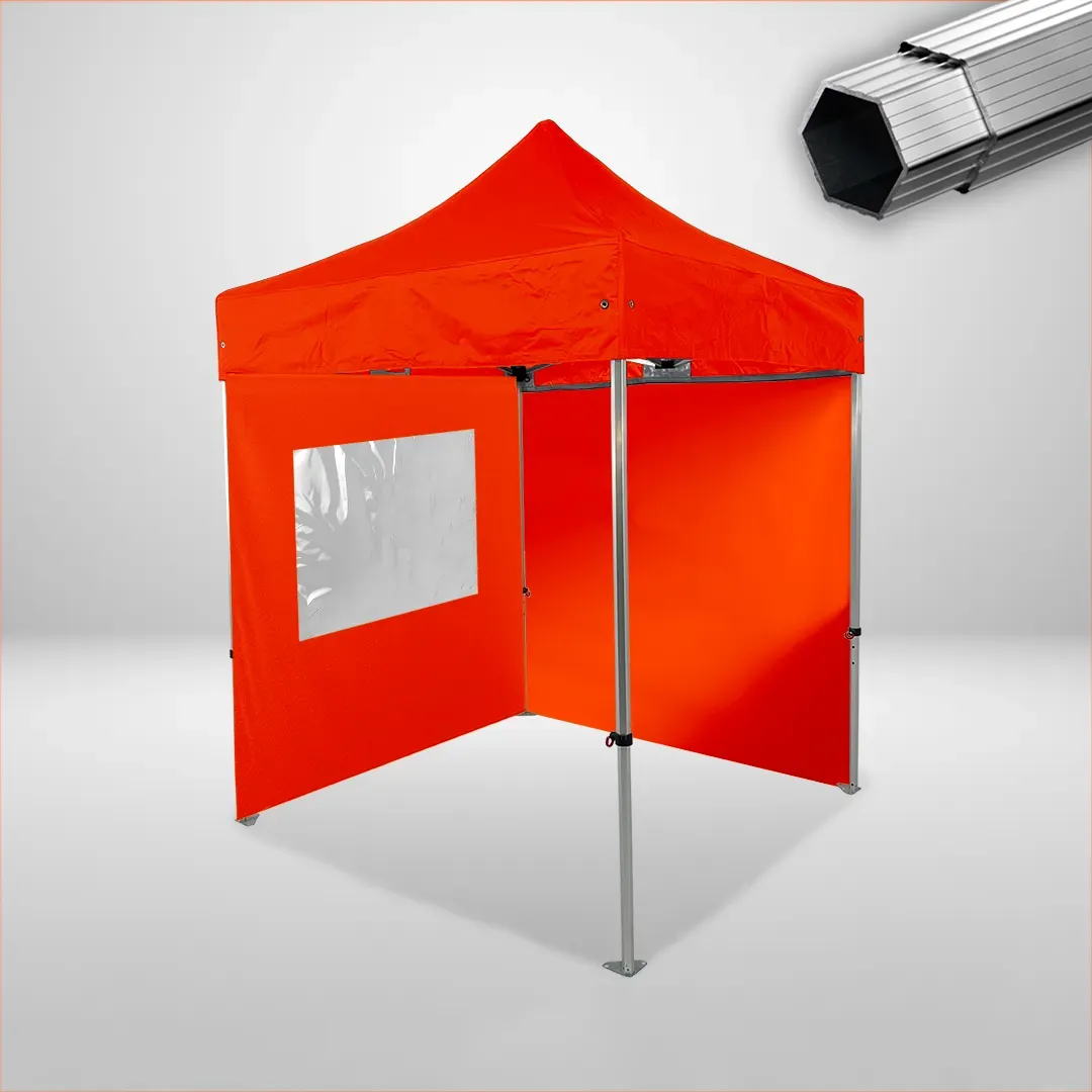 Carpa Plegable 2x2 m, Gama PLUS 40mm, 1 lateral liso y 1 lateral con ventana, naranja