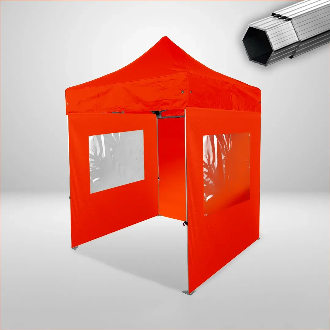 Carpa Plegable 2x2 m, Gama PLUS 40mm, 1 lateral liso y 2 laterales con ventanas, naranja 1 Carpa Plegable 2x2 m, Gama PLUS 40mm, 1 lateral liso y 2 laterales con ventanas, naranja