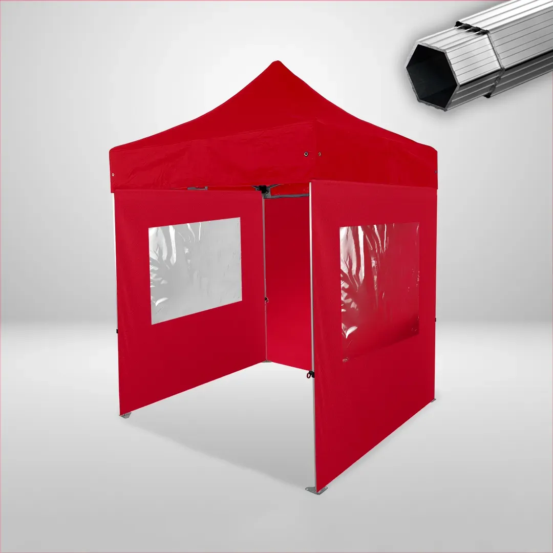 Carpa Plegable 2x2 m, Gama PLUS 40mm, 1 lateral liso y 2 laterales con ventanas, rojo 1 Carpa Plegable 2x2 m, Gama PLUS 40mm, 1 lateral liso y 2 laterales con ventanas, rojo