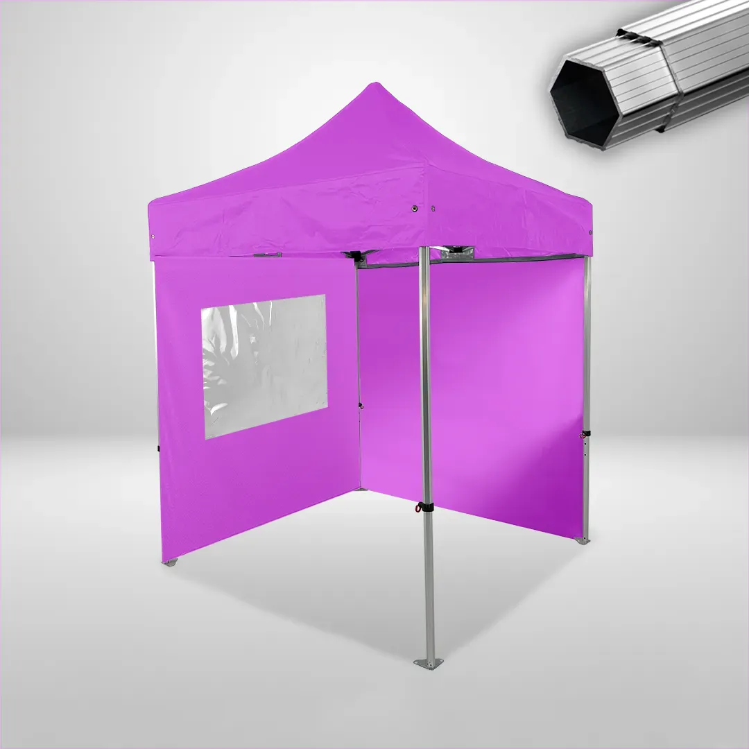 Carpa Plegable 2x2 m, Gama PLUS 40mm, 1 lateral liso y 1 lateral con ventana, rosa