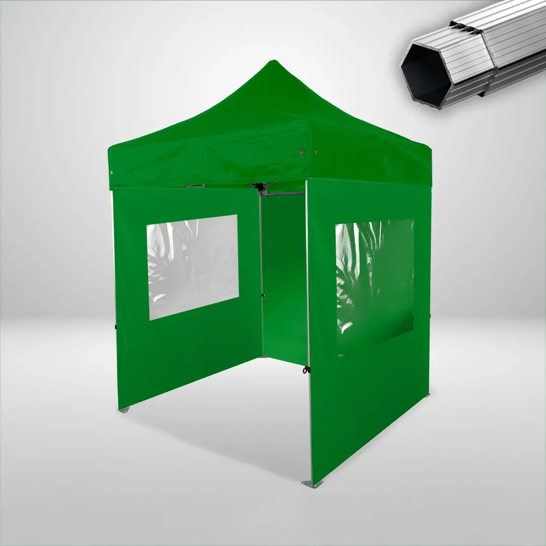 Carpa Plegable 2x2 m, Gama PLUS 40mm, 1 lateral liso y 2 laterales con ventanas, verde botella 1 Carpa Plegable 2x2 m, Gama PLUS 40mm, 1 lateral liso y 2 laterales con ventanas, verde botella