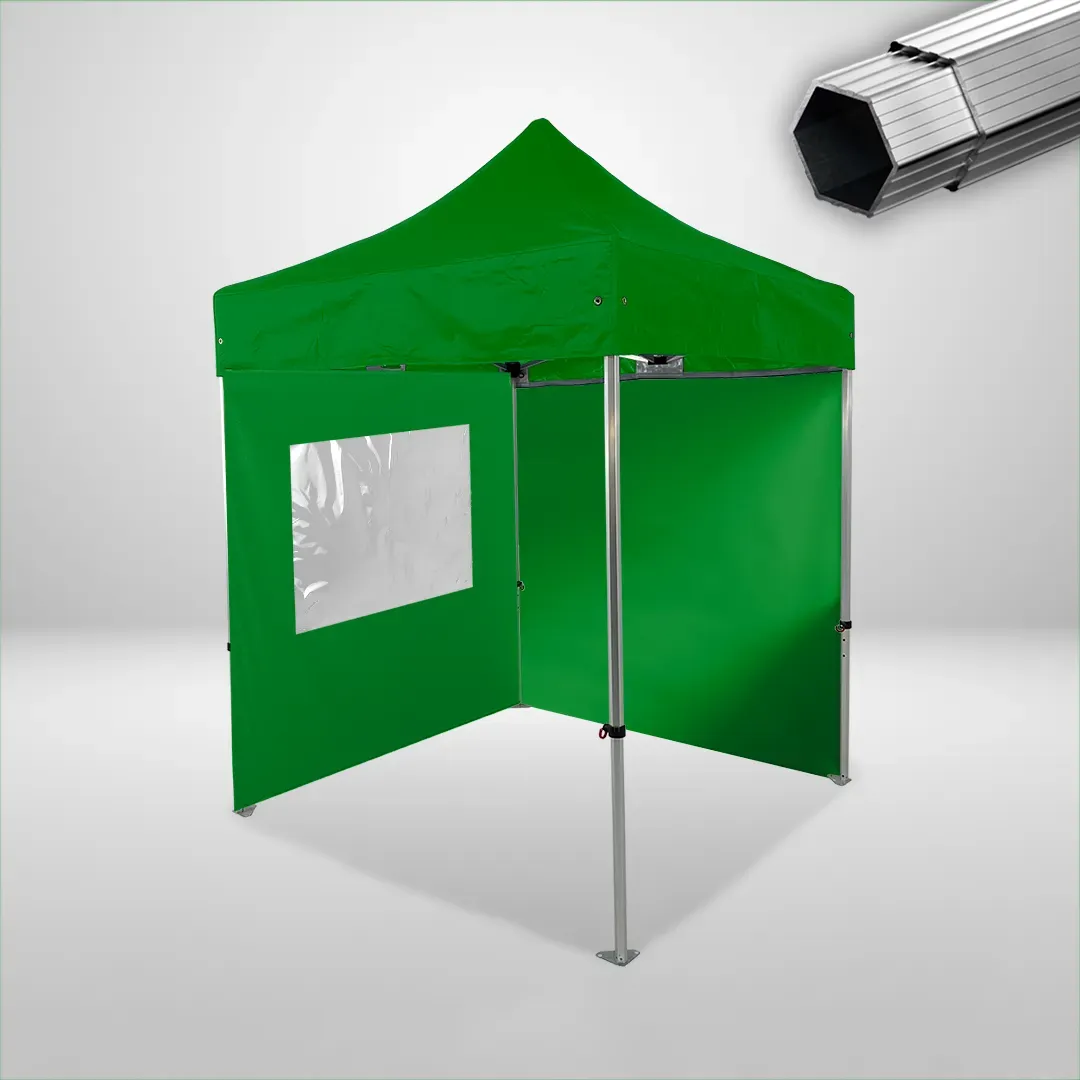 Carpa Plegable 2x2 m, Gama PLUS 40mm, 1 lateral liso y 1 lateral con ventana, verde botella