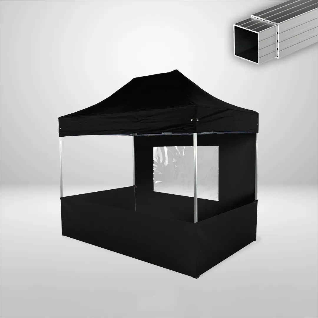 Carpa Plegable 3x2 m, Gama ECO 32mm, 1 lateral liso y 3 laterales a media altura, negro 1 Carpa Plegable 3x2 m, Gama ECO 32mm, 1 lateral liso y 3 laterales a media altura, negro