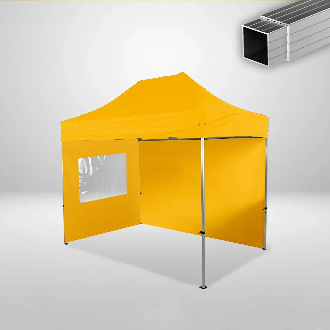 Carpa Plegable 3x2 m, Gama ECO 32mm, 1 lateral liso y 1 lateral con ventana, amarillo 1 Carpa Plegable 3x2 m, Gama ECO 32mm, 1 lateral liso y 1 lateral con ventana, amarillo