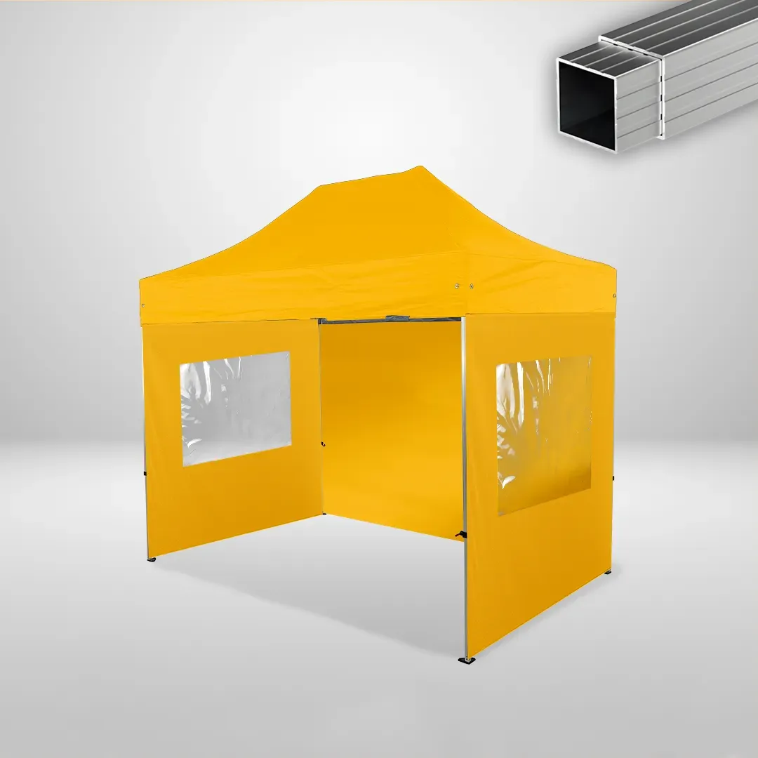 Carpa Plegable 3x2 m, Gama ECO 32mm, 1 lateral liso y 2 laterales con ventanas, amarillo 1 Carpa Plegable 3x2 m, Gama ECO 32mm, 1 lateral liso y 2 laterales con ventanas, amarillo