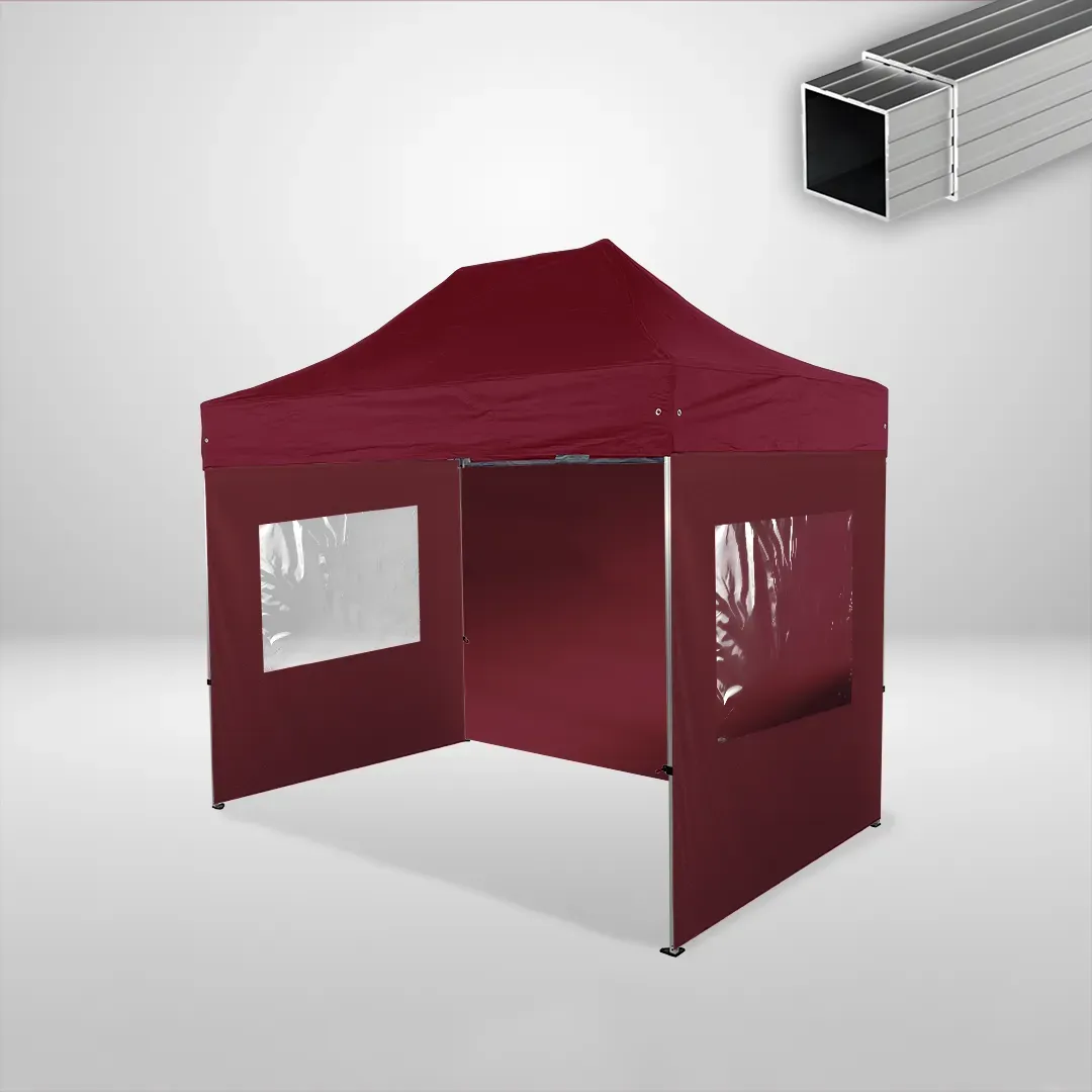 Carpa Plegable 3x2 m, Gama ECO 32mm, 1 lateral liso y 2 laterales con ventanas, burdeos 1 Carpa Plegable 3x2 m, Gama ECO 32mm, 1 lateral liso y 2 laterales con ventanas, burdeos