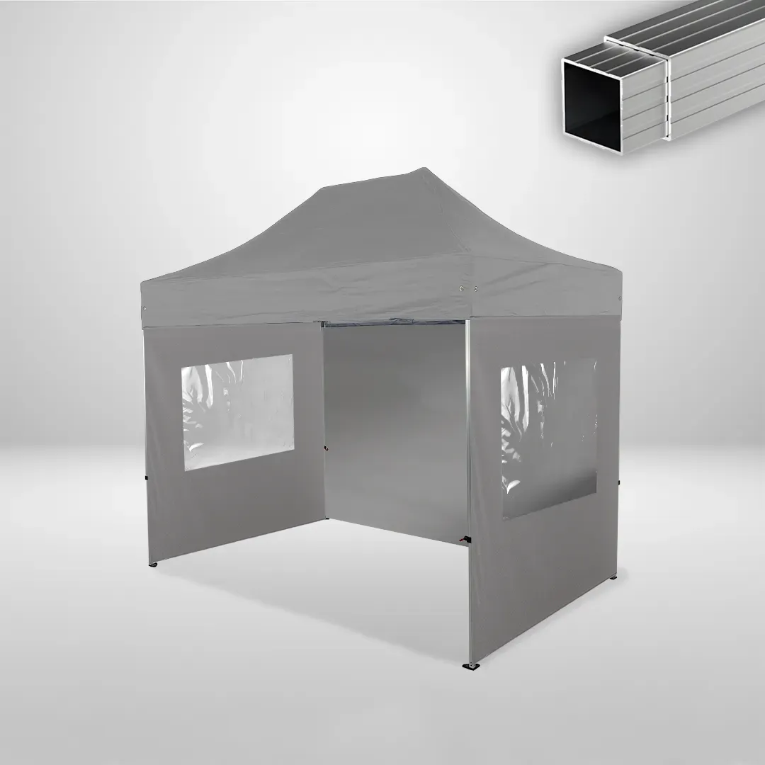 Carpa Plegable 3x2 m, Gama ECO 32mm, 1 lateral liso y 2 laterales con ventanas, gris 1 Carpa Plegable 3x2 m, Gama ECO 32mm, 1 lateral liso y 2 laterales con ventanas, gris