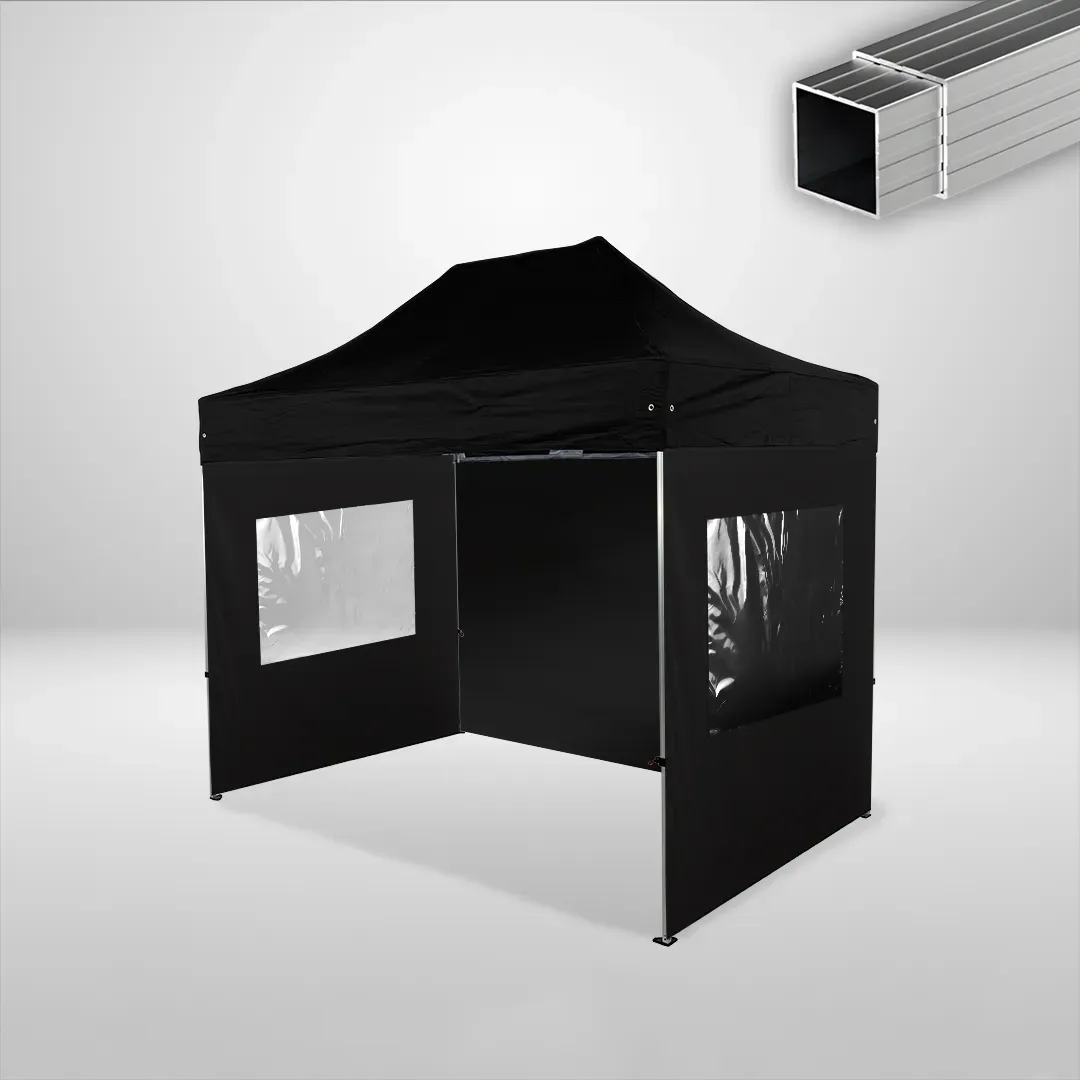 Carpa Plegable 3x2 m, Gama ECO 32mm, 1 lateral liso y 2 laterales con ventanas, negro 1 Carpa Plegable 3x2 m, Gama ECO 32mm, 1 lateral liso y 2 laterales con ventanas, negro