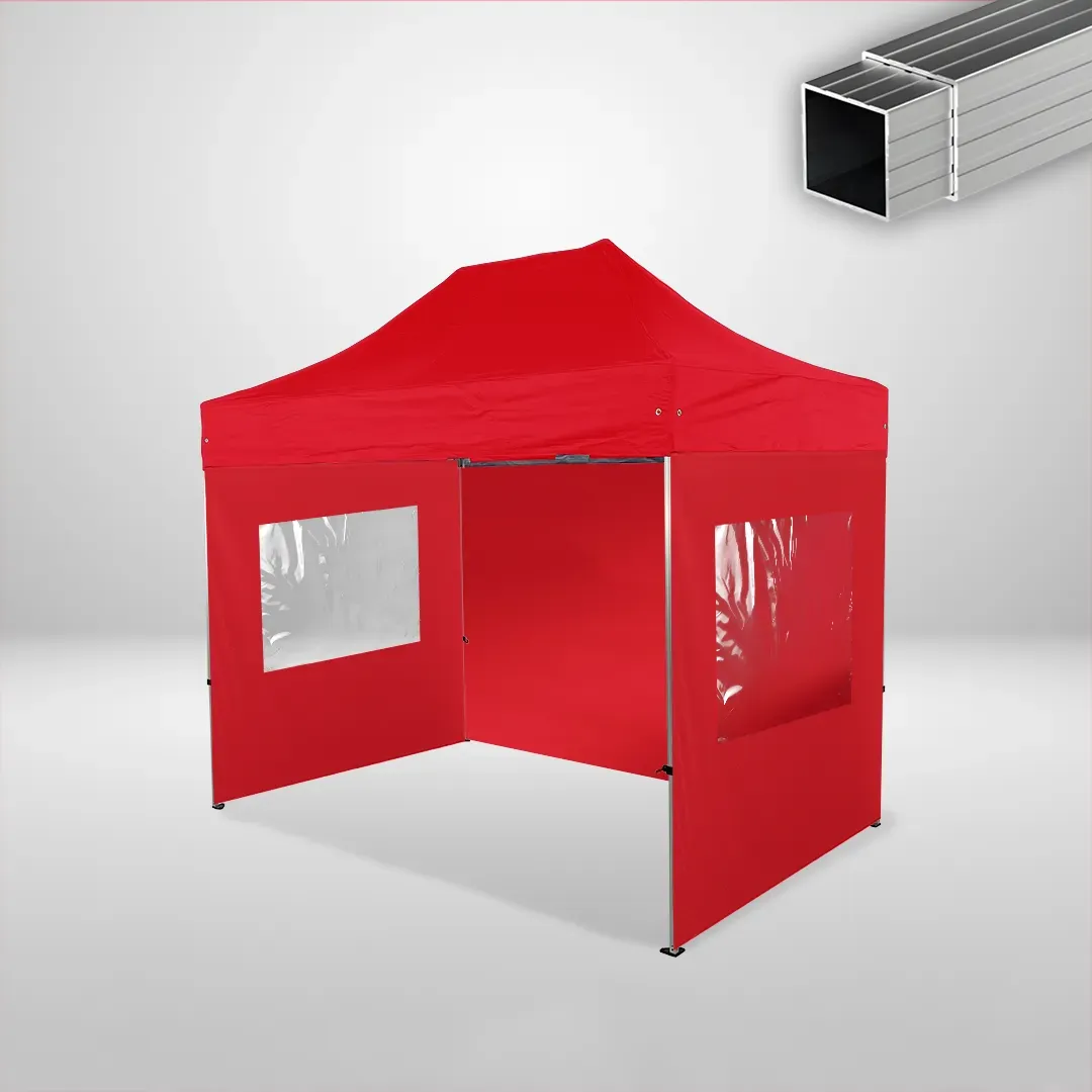 Carpa Plegable 3x2 m, Gama ECO 32mm, 1 lateral liso y 2 laterales con ventanas, rojo 1 Carpa Plegable 3x2 m, Gama ECO 32mm, 1 lateral liso y 2 laterales con ventanas, rojo