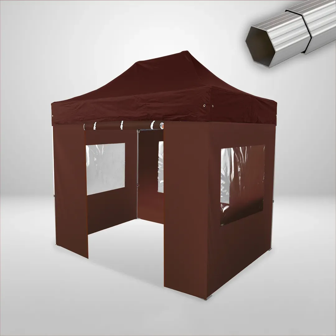 Carpa Plegable 3x2 m, Gama ELITE 50mm, 3 laterales con ventanas y 1 laterales con puerta, marron 1 Carpa Plegable 3x2 m, Gama ELITE 50mm, 3 laterales con ventanas y 1 laterales con puerta, marron