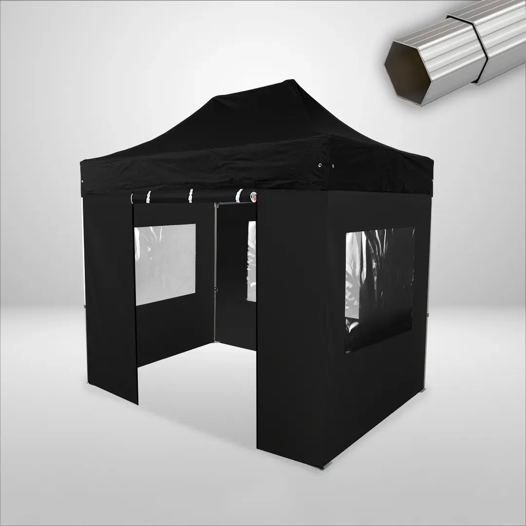 Carpa Plegable 3x2 m, Gama ELITE 50mm, 3 laterales con ventanas y 1 laterales con puerta, negro 1 Carpa Plegable 3x2 m, Gama ELITE 50mm, 3 laterales con ventanas y 1 laterales con puerta, negro