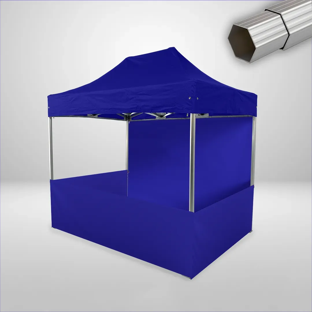 Carpa Plegable 3x2 m, Gama ELITE 50mm, 1 lateral liso y 3 laterales a media altura, azul 1 Carpa Plegable 3x2 m, Gama ELITE 50mm, 1 lateral liso y 3 laterales a media altura, azul