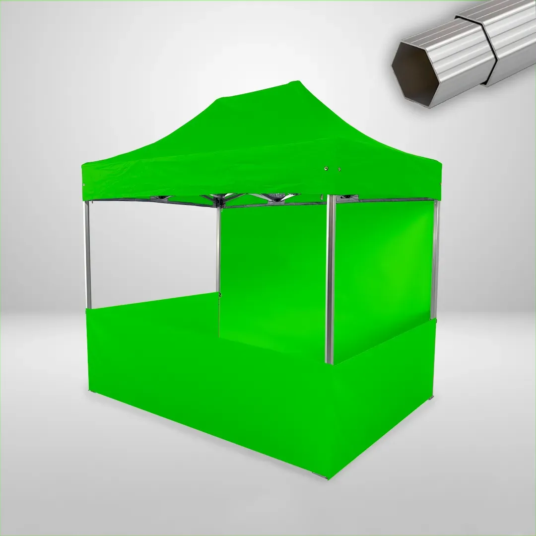 Carpa Plegable 3x2 m, Gama ELITE 50mm, 1 lateral liso y 3 laterales a media altura, verde lima 1 Carpa Plegable 3x2 m, Gama ELITE 50mm, 1 lateral liso y 3 laterales a media altura, verde lima