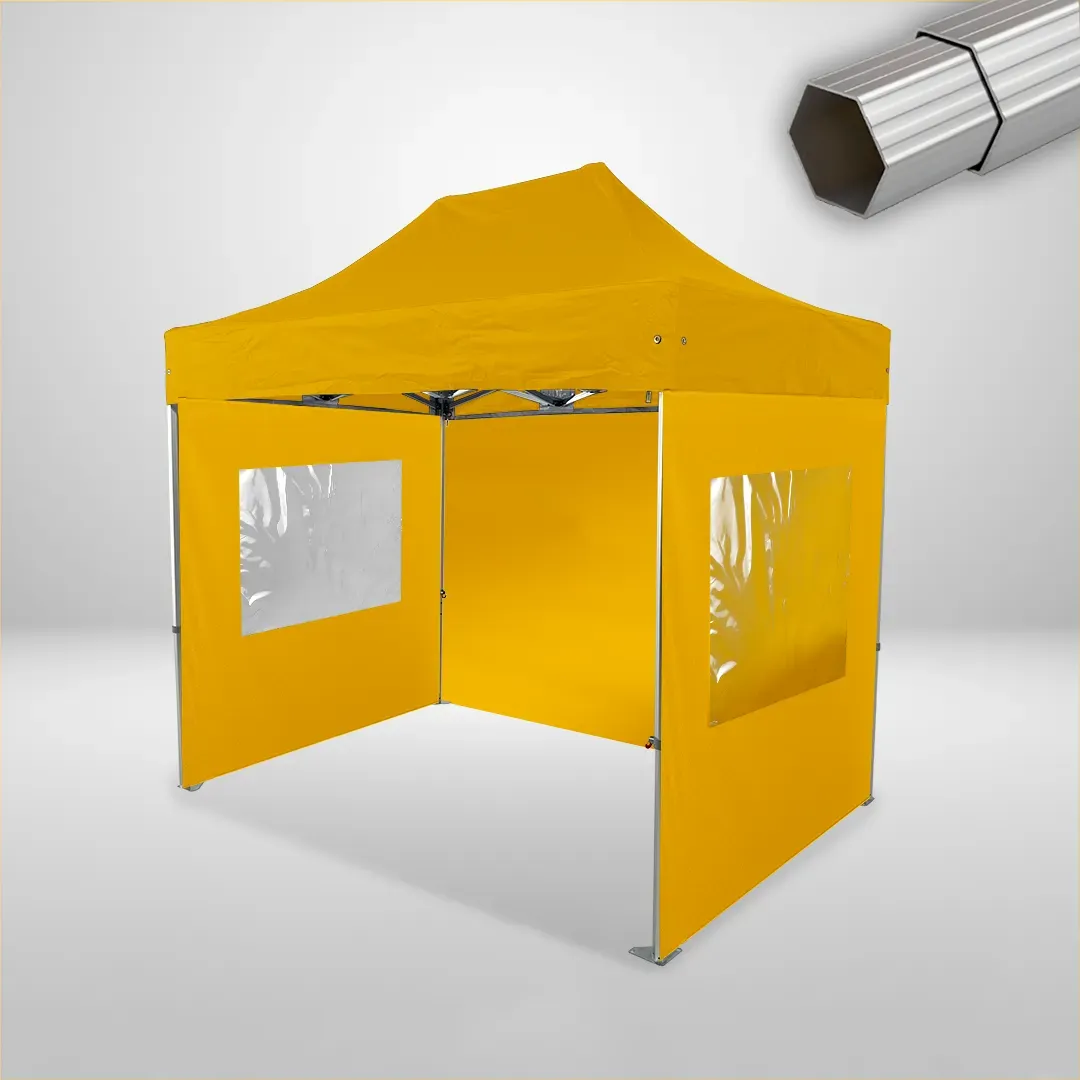Carpa Plegable 3x2 m, Gama ELITE 50mm, 1 lateral liso y 2 laterales con ventanas, amarillo 1 Carpa Plegable 3x2 m, Gama ELITE 50mm, 1 lateral liso y 2 laterales con ventanas, amarillo