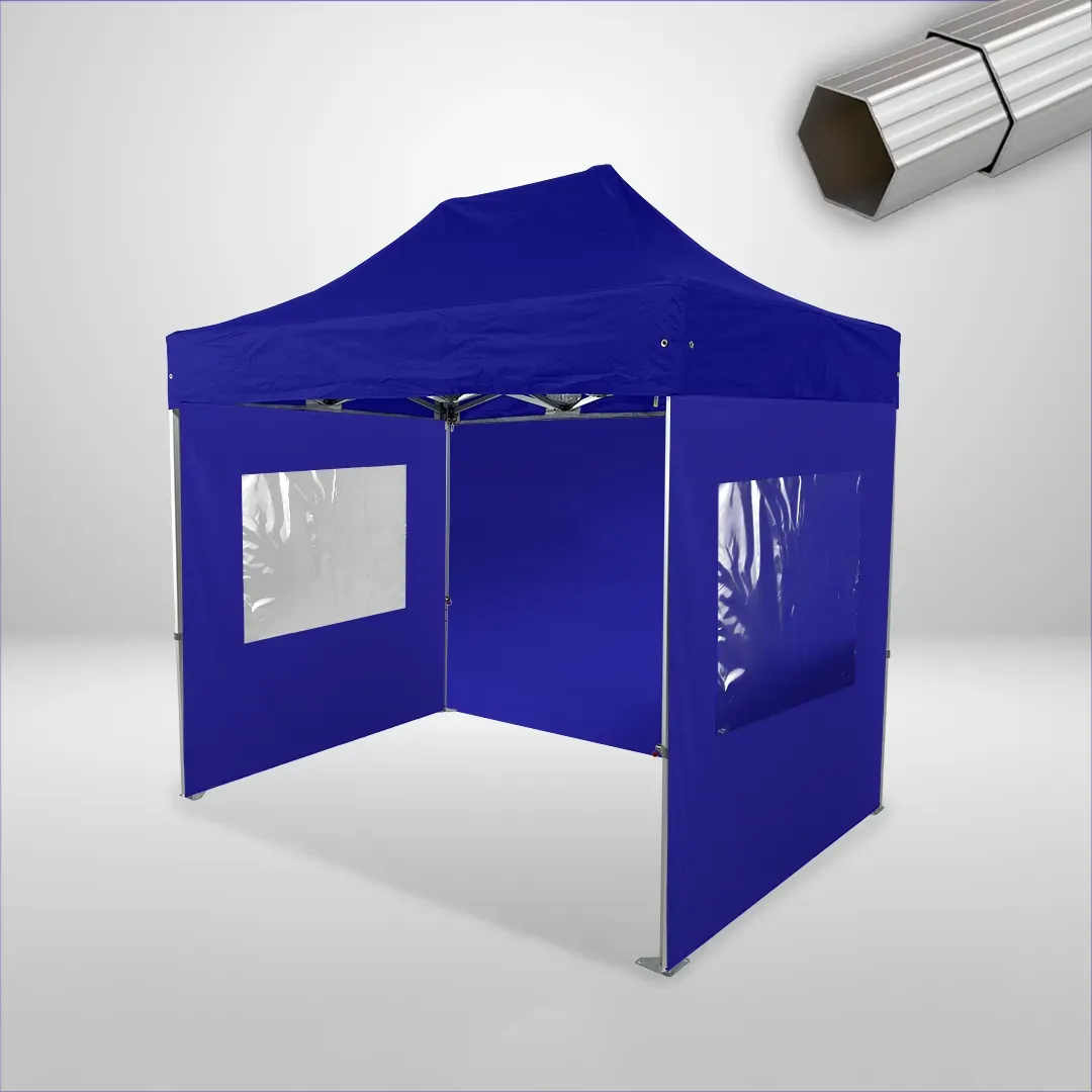 Carpa Plegable 3x2 m, Gama ELITE 50mm, 1 lateral liso y 2 laterales con ventanas, azul 1 Carpa Plegable 3x2 m, Gama ELITE 50mm, 1 lateral liso y 2 laterales con ventanas, azul